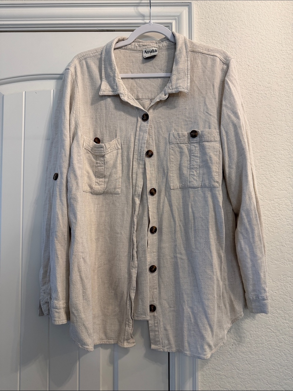 ARULA Cream Button-Up Shirt Jacket, Sz A (1X)